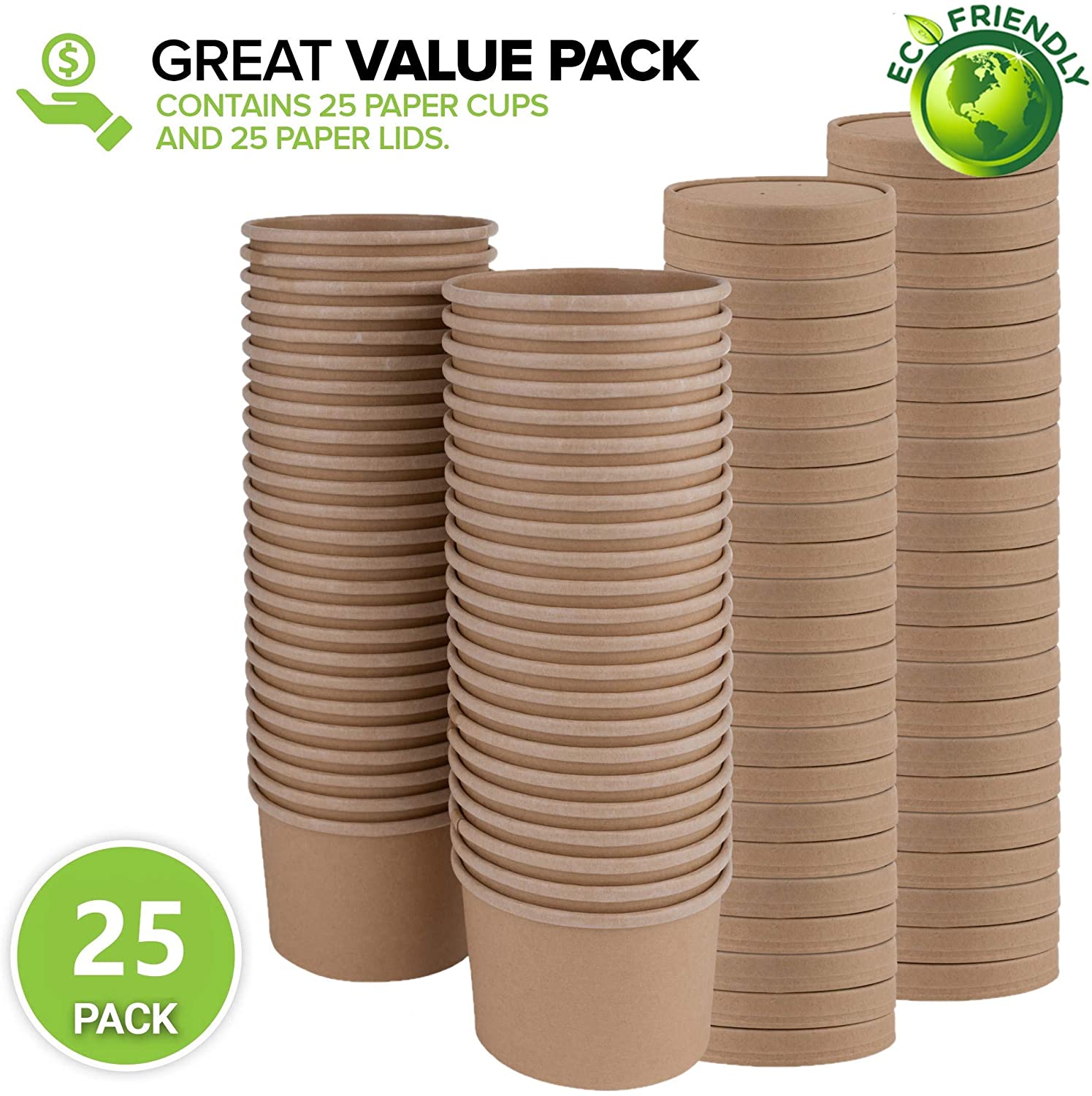 12 oz Kraft Brown Disposable Soup Cups with Lids - 25 Pack | eBay