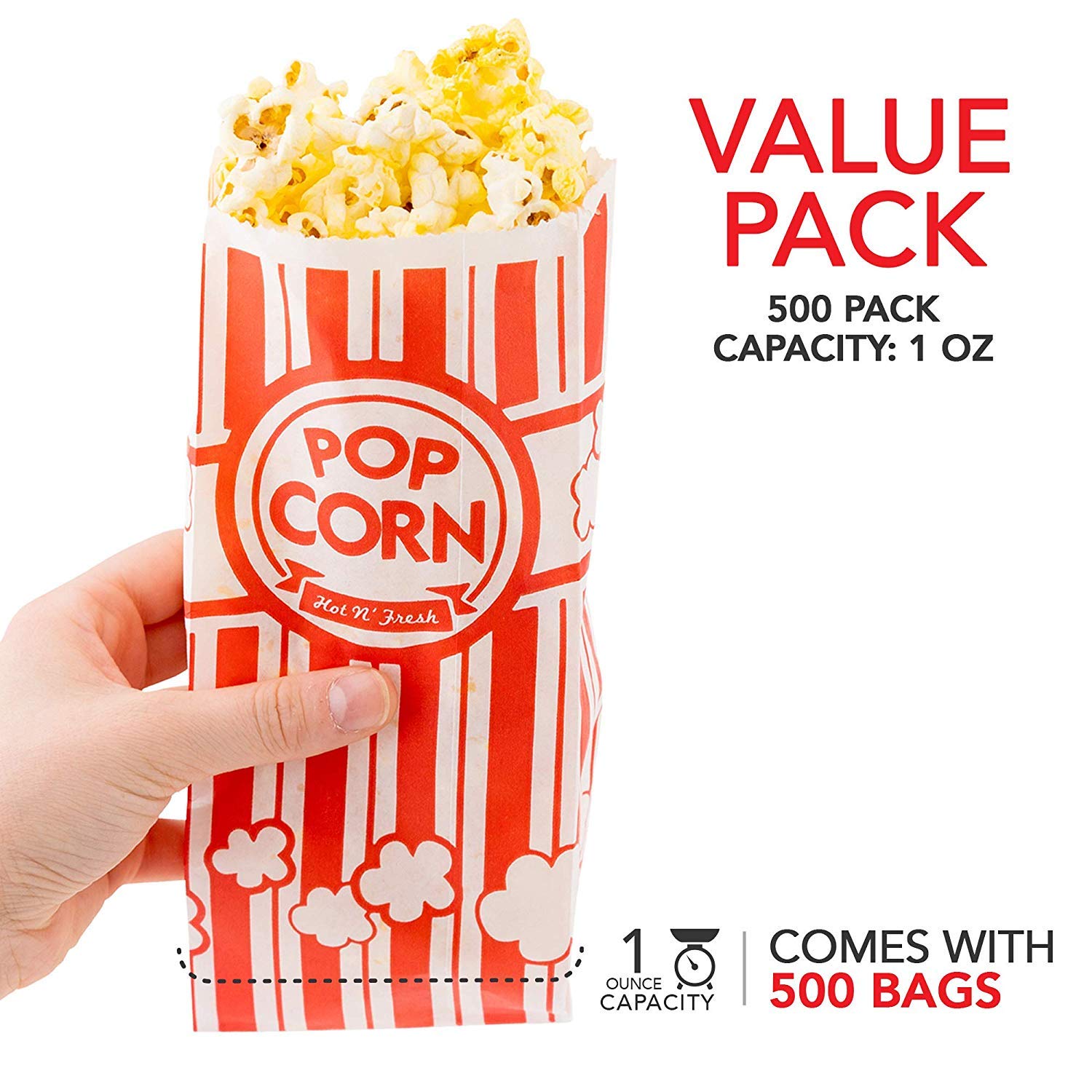 Stock Your Home Disposable Red And White 1 Oz Popcorn Bag - 500 Count 