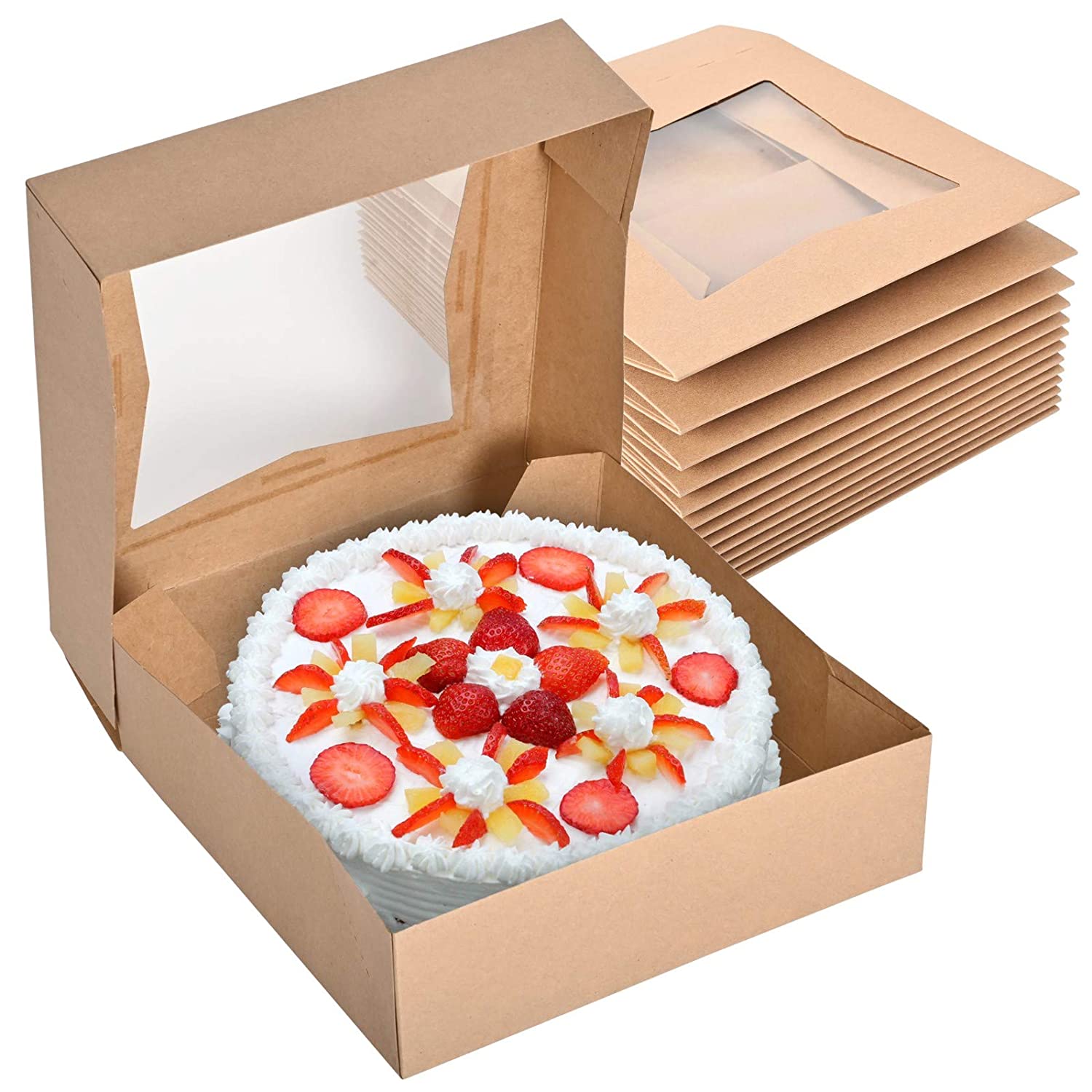 9x9 inch Kraft Brown Square Pie Box with Window (15 Count) by Stock